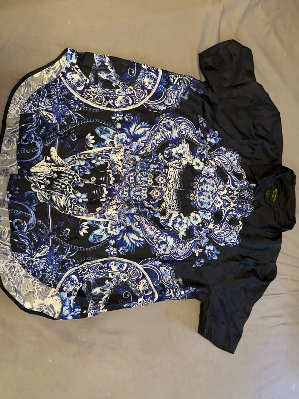 Hotel Franks by Camilla White & Cobalt Blue Baroque Print Button Up